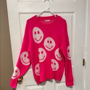 Main Strip Hot Pink Smiley Face Sweater